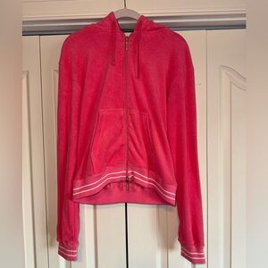 💎 MARIPOSA SPORT | Y2K 00s Vintage Terry Towel Neon Pink Zip Up Hoodie